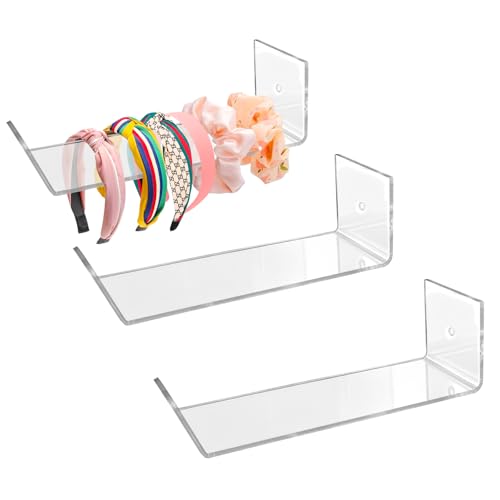 Headband Holder Wall Mount, 3-Pack Clear Acrylic Headband Organizer and Hair Tie Storage Rack, Wall-Mounted Display for Hair Accessories, Jewelry, Scarves for Women Girls