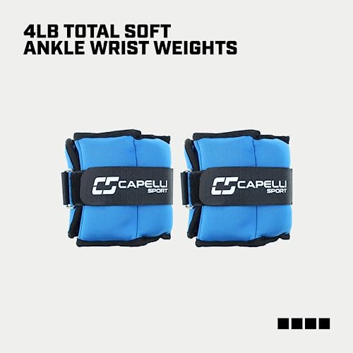 Capelli Sport Ankle and Wrist Weights, Leg and Arm Weights with Adjustable Straps, Blue, 4 lbs, Set of 2