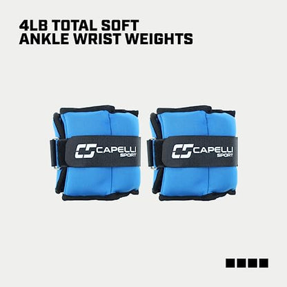 Capelli Sport Ankle and Wrist Weights, Leg and Arm Weights with Adjustable Straps, Blue, 4 lbs, Set of 2