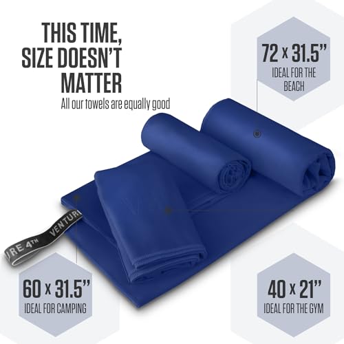 VENTURE 4TH Quick Dry Towel - Microfiber Travel Towel for Camping, Hiking, Gym, Beach - Lightweight, Packable, Compact Backpacking Companion - Navy Blue Medium
