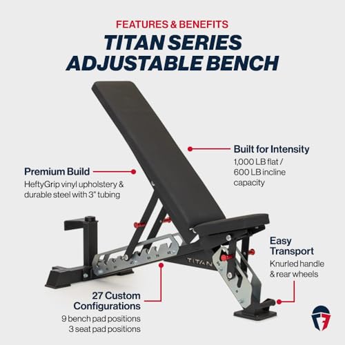 Titan Fitness TITAN Series Adjustable Bench, Supports 600 LB Incline, 1,000 LB Flat, Versatile Single Post Utility Workout Bench for Home Gym, Weightlifting, Strength Training - color: Black