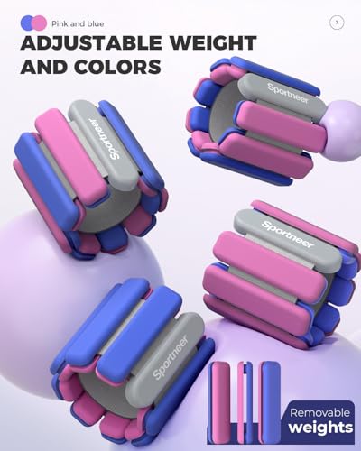 Sportneer Wrist & Ankle Weights for Women Men 4 lbs (2 lb Each) Adjustable Silicone Weighted Bracelet Set for Gym Yoga Pilates Cardio Strength Training Wearable Arm Hand Workout Weights