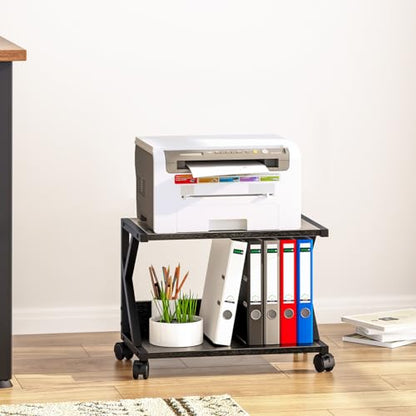 aboxoo Desktop Printer Stand with 2 Tier Wood Storage Shelves,Under Desk Printer Table,Multi-Purpose Home Office Desk Organizer for Fax Machine, Scanner (Black) - color: Black