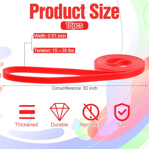 16 Pcs Long Resistance Bands for Power Loop Bands Assisted Pull-Ups, Resistance Bands Bulk Set with Red Style TPE Loops for Strength Training, Physical Therapy Home Gym(82 Inch 13-35 lbs)
