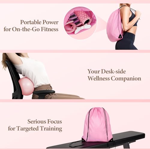 Pink Pilates Ring Kit with 14 inch Magic Circle & Foam Roller, Ergonomic Home Workout Equipment Set, Full Essentials for Women Beginners - Includes Exercise Guide & Storage Bag