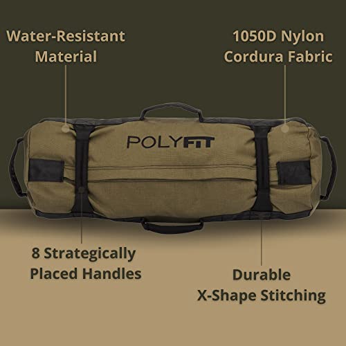 Polyfit Classic Sandbag - Workout Sandbag with 8 Gripping Handles - color: TAN, size: Large (50-125lbs)