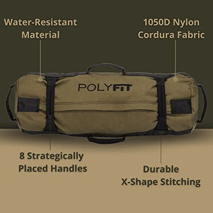 Polyfit Classic Sandbag - Workout Sandbag with 8 Gripping Handles - color: TAN, size: Large (50-125lbs)