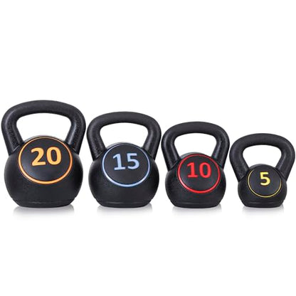 4-Piece Kettlebells Weights Set, Wide Grip Strength Training Soft Kettlebell, Exercise Fitness Concrete Weight, Full Body HIIT Workout, Weights for Women at Home 5 lbs 10 lbs 15 lbs and 20 lbs lb Dumbbells