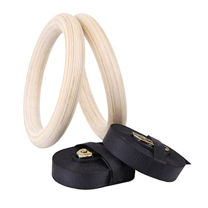 Wooden Gymnastic Rings with Adjustable Straps - Children's Gymnastic Rings for Core Workout Crossfit Bodyweight Training
