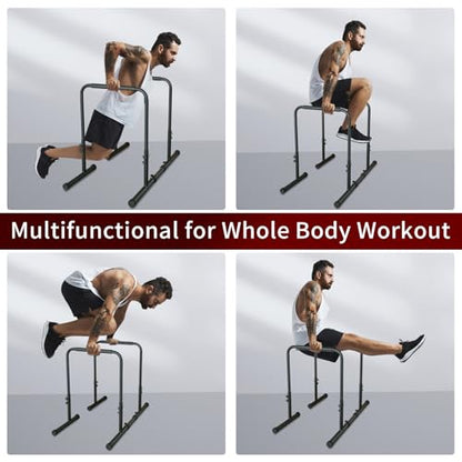 Dip Station Functional Heavy Duty Dip Stands Fitness Workout Dip bar Station Stabilizer Parallette Push Up Stand, Adjustable Dip Bar Station for Home Gym, Calisthenics & Upper Body Workout Equipment