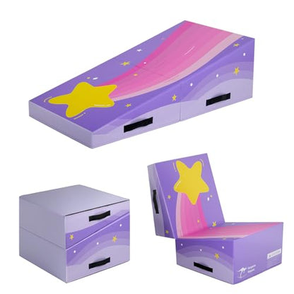 Kangaroo Hoppers Gymnastics Cheese Wedge Mat for Kids Ages 1-12, 3 Sizes Folding Incline Tumbling Mat with High-Density EPE Foam and Removable PVC Leather Cover, Portable Home Gym Training Equipment for Toddlers, Beginners and Young Gymnasts