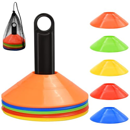 25/50/100pcs Disc Cones, Agility Soccer Cones with Carry Bag and Holder, Soccer Cones for Sports Training, Football, Soccer, Basketball, Coaching, Practice Equipment, 5 Color