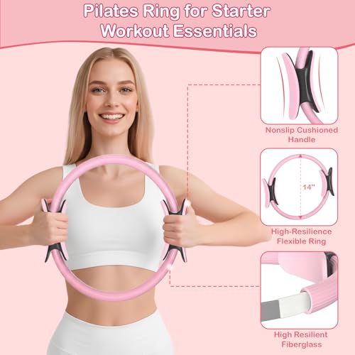 Pilates Kit for Women, Pilates Equipment Ring and Ball Set with Resistance Bands, Yoga Strap, Core Sliders, Socks, Bag & Guide for Starter Home Workout Fitness Gym Essentials