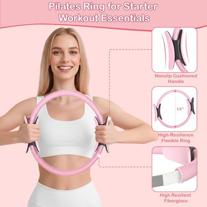 Pilates Kit for Women, Pilates Equipment Ring and Ball Set with Resistance Bands, Yoga Strap, Core Sliders, Socks, Bag & Guide for Starter Home Workout Fitness Gym Essentials