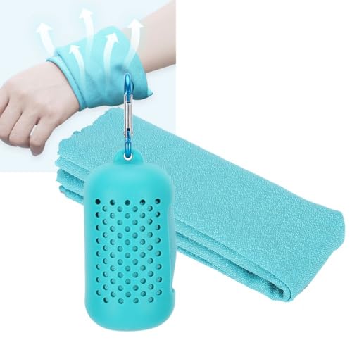 Microfiber Cooling Towel with Silicone Case Breathable and Absorbent Quick-Dry Sport Towel for Gym, Running & Travel(Blue) - color: Blue