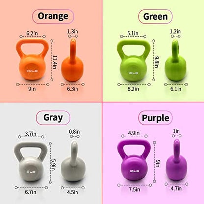 Vinyl Coated Kettlebell with Comfortable Flat Bottom Non-Slip Grip, Strength Training Kettlebells for Women & Men, Kettle Ball for Full Body Workout & Exercise Fitness