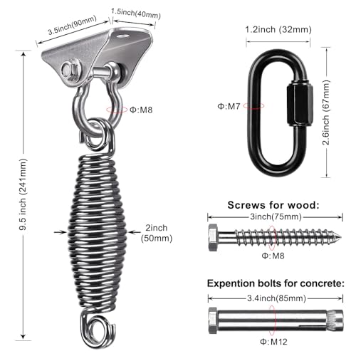 SELEWARE Porch Swing Hanging Kit Stainless Steel Swing Hangers with Spring - color: 180° Swing Hanger With Spring (2 Pack)
