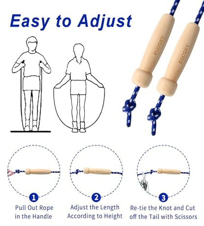 Jump Rope for Women Men Kids, EGOSKY Adjustable Wooden Handle Skipping Rope for Adult Boys Girls Fitness Exercise Outdoor Activity (Blue)