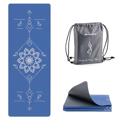 Avoalre Yoga Mat Foldable - Textured Non Slip Exercise Mat -Travel Lightweight Hot Yoga Mat with Carry Bag for Pilates & Home Workouts (72"L x 24"W x 3mm Thick)