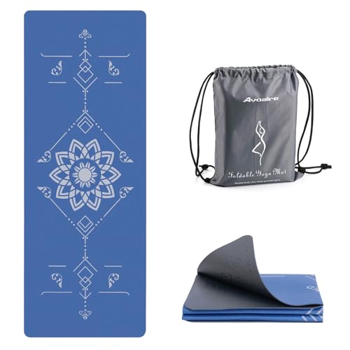 Avoalre Yoga Mat Foldable - Textured Non Slip Exercise Mat -Travel Lightweight Hot Yoga Mat with Carry Bag for Pilates & Home Workouts (72"L x 24"W x 3mm Thick)
