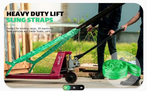 2" x 5' Lifting Slings Straps Polyester Heavy Duty Web Slings 4400 Lbs Vertical, 3520 Lbs Choker, 8800 Lbs Basket (Green/Purple)