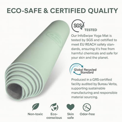 Premium TPE Yoga Mat 6mm Info Swipe – Eco-Friendly Non-Slip, Odor-Free, Lightweight & Durable | SGS Tested, REACH Compliant, GRS Certified | 72"x24" with Carrying Strap - color: Light Green