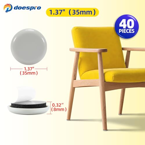 40PCS Small Furniture Sliders for Hardwood Floors & Carpet- 1.37" Self-Stick Furniture Movers Sliders Pads & Chair Glides for Wood Floors Tile Kitchen Appliance Move Furniture Easily (Gray Round)