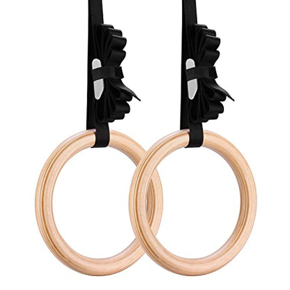 Wood Olympic Rings, Gymnastic Rings with Buckle Straps, Wooden Fitness Gym Rings for Strength Training, Crossfit, Pull Ups and Dips
