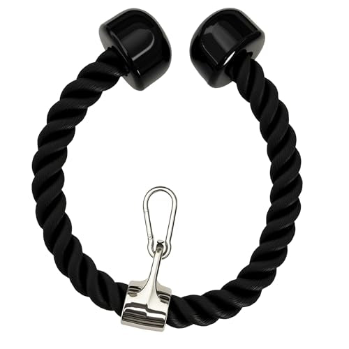 Heavy Tricep Rope Cable Machine Accessories Nylon Tricep Rope for LAT Pull Down Pulley System Attachment, for Home Gym Weight Fitness with Carabiner - color: Black