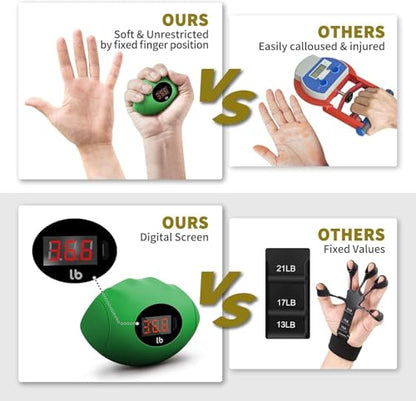 Hand Grip Strengthener, Rechargeable Digital Grip Strength Trainer with LCD Display Up to 220lbs/100kg, Silicone Hand Exercise Ball for Forearm Finger Training & Stress Relief, for Adults and Kids - color: Green