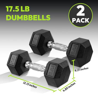 HANDBODE Hex Dumbbell Set, 2.5-65 lb Rubber Encased Exercise & Fitness Dumbbells, Weights Dumbbells Set of 2, Hand Weight for Strength Training - size: 17.5 lb, Pair, style: Chrome Handle
