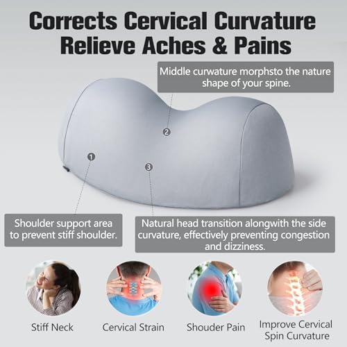 Small Neck Stretcher Pillow for Pain Relief, Soft Cervical Traction Device Neck Mild Support Pillow Memory Foam Cervical Neck Orthopedic Pillow for Tension Muscle Relax Relief (Grey)
