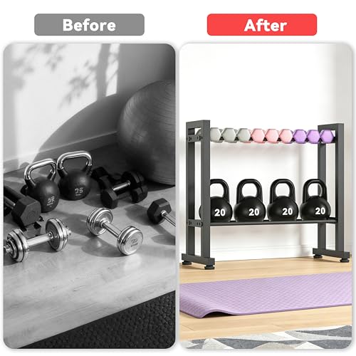 Dumbbell Rack 2-Tier 18 IN Length Adjustable Weight Rack for Home Gym Dumbbells Kettlebell, Small Dumbbell Rack 250 LB Capacity, Dumbbell Rack Stand Only