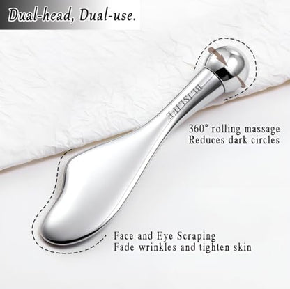 Mini Eye Care Stick, Facial Roller to Eliminate Eye Puffiness, Lighten Wrinkles, Gua Sha Beauty Skin Care Tool, On-the-go Facial Care Massager for Women (Zinc Alloy)