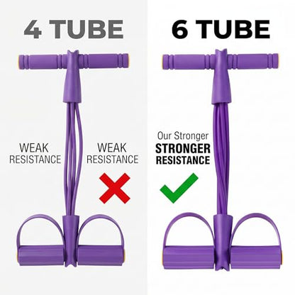 Pedal Resistance Bands with Handles, 6-Tube Sit Up Pull Rope Resistance Trainer, Natural Latex Foot Pedal Exercise Bands for Full Body Workout, Home Fitness Training, Waist, Arms & Legs (Purple)