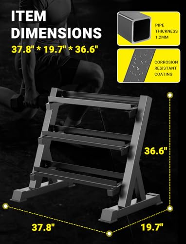 YOLEO Dumbbell Rack - 3 Tier & 5 Tier Compact Weight Rack for Dumbbell, Kettlebell, Barbell, Heavy Duty Weight Storage Organizer, Space-Saving Dumbbell Storage Stand Holder for Home Gym - 1100LBS Capacity (Rack Only) - size: STANDARD