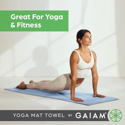 Gaiam Yoga Mat Towel, Non-Slip Microfiber (Folkstone Grey) - color: Blue Shadow