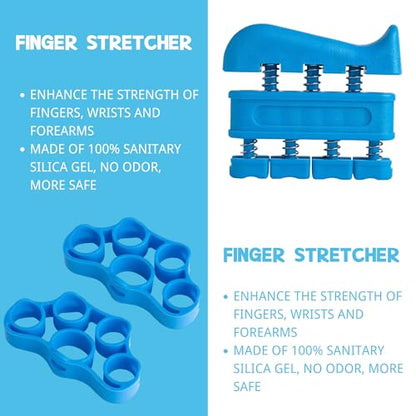 Hand Grip Strengthener Workout Kit (8 Pack) Forearm Grip Adjustable Resistance Hand Gripper, Finger Stretcher, Finger Exerciser, Grip Ring，Gyro Ball (blue)