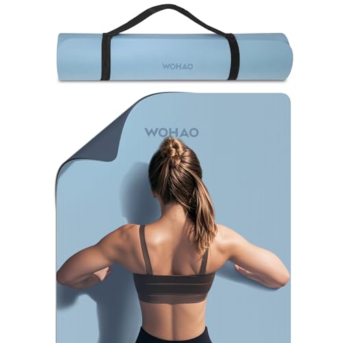 Extra Thick 8mm Yoga Mat, 72"x28" Non Slip Exercise Mat, Reversible 2-Sided Dual Color Premium POE Material, with Carrying Strap for Yoga, Pilates, Home Gym - color: Blue-gray+Navy blue, size: 183*70*0.8cm