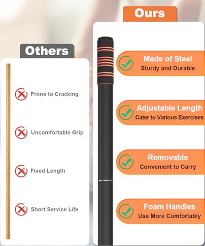 Queension 5ft Yoga Stick Adjustable Stretching Bar for Mobility & Balance - color: Black
