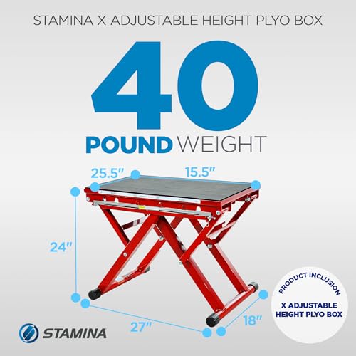 Stamina X 12" to 24" Adjustable Height Plyo Step Up Exercise Box For Home Workout with Access to Muuv, Non-Slip Surface and Workout Guide, Black/Red | 12" to 24" Adjustable Height Plyo Step Up Exercise Box for home workouts; Access to müüv; Non-Slip Surfa