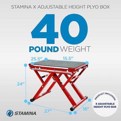 Stamina X 12" to 24" Adjustable Height Plyo Step Up Exercise Box For Home Workout with Access to Muuv, Non-Slip Surface and Workout Guide, Black/Red | 12" to 24" Adjustable Height Plyo Step Up Exercise Box for home workouts; Access to müüv; Non-Slip Surfa