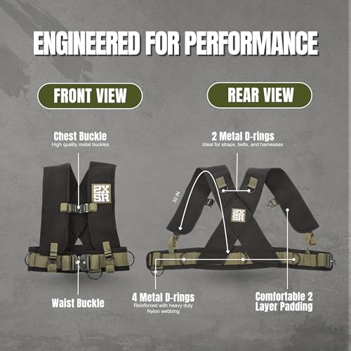 Pull Sled Harness with Drag Strap for Fitness Strength Training, Full Body Workout, Conditioning One Size Fits Most, Heavy Duty Military Grade Materials, Metal Buckles Pulling Up to 1000LBS