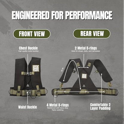 Pull Sled Harness with Drag Strap for Fitness Strength Training, Full Body Workout, Conditioning One Size Fits Most, Heavy Duty Military Grade Materials, Metal Buckles Pulling Up to 1000LBS