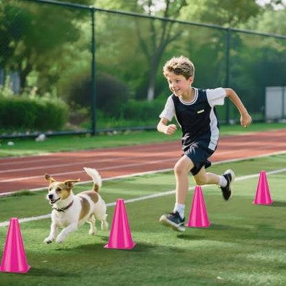 12pcs Cones 9 Inch Soccer Cones and Plastic Traffic Cones, Durable Cones for Sports Training, Ideal for Soccer, Basketball, Football, Skating, and Agility Drills Practice - color: pink