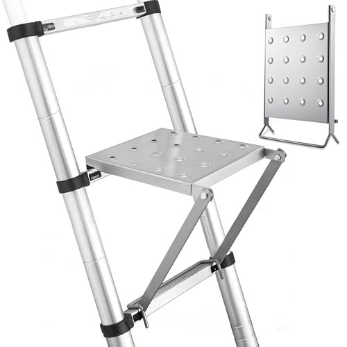 Ladder Platform Anti-Slip Ladder Work Platform Accessories for Stabilizer, Work Tray Attachment for Painters and Tools, Made of Premium Alloy Steel Holds 400 lbs - color: Argent