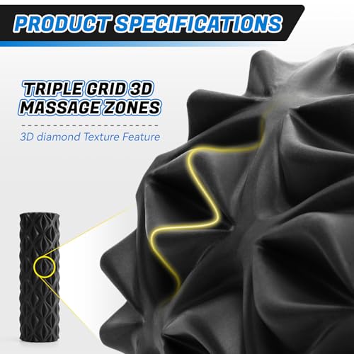 Foam Roller for Deep Tissue Massager, 15" High Density Diamond-Shaped Texture, Myofascial Release, Deep Tissue Muscle Massage Trigger Point Release Back Roller for Fitness (Black)