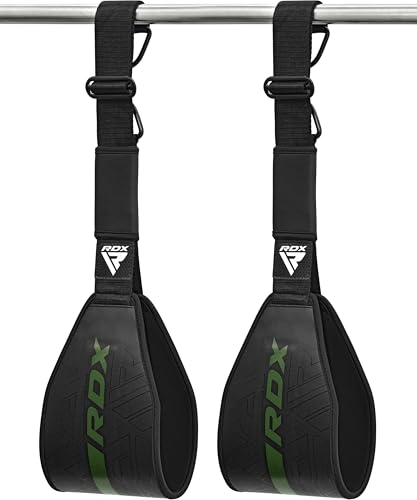 RDX AB Straps for Pull Up Bar Hanging (Pair), Maya Hide Leather, Abdominal Muscle Building Padded Arm Support Slings with D-Ring Strap, Leg Raise Exercise Fitness Workout Strength Training, Men Women - color: Black Green