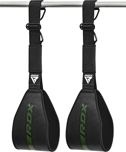RDX AB Straps for Pull Up Bar Hanging (Pair), Maya Hide Leather, Abdominal Muscle Building Padded Arm Support Slings with D-Ring Strap, Leg Raise Exercise Fitness Workout Strength Training, Men Women - color: Black Green