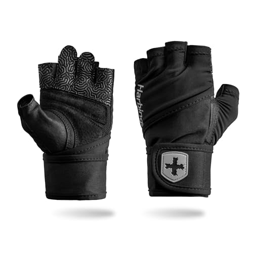 Harbinger Pro Wristwrap Gloves 3.0 - Enhanced Grip, Superior Wrist Support, Breathable 4-Way Stretch Lycra, Durable Leather Palm, Half-Finger Design for Weightlifting, Fitness Training, Women's - color: Black, size: Medium